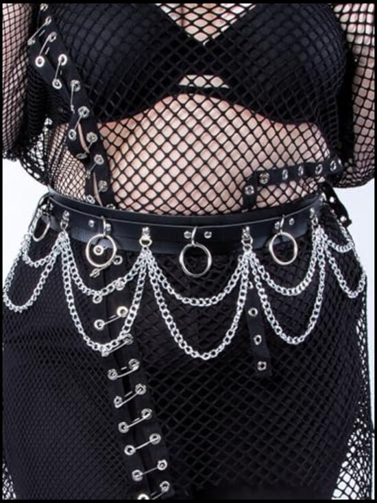 Goth Chain Belt Faux Leather Harness Belt Punk Grunge Waist Accessories